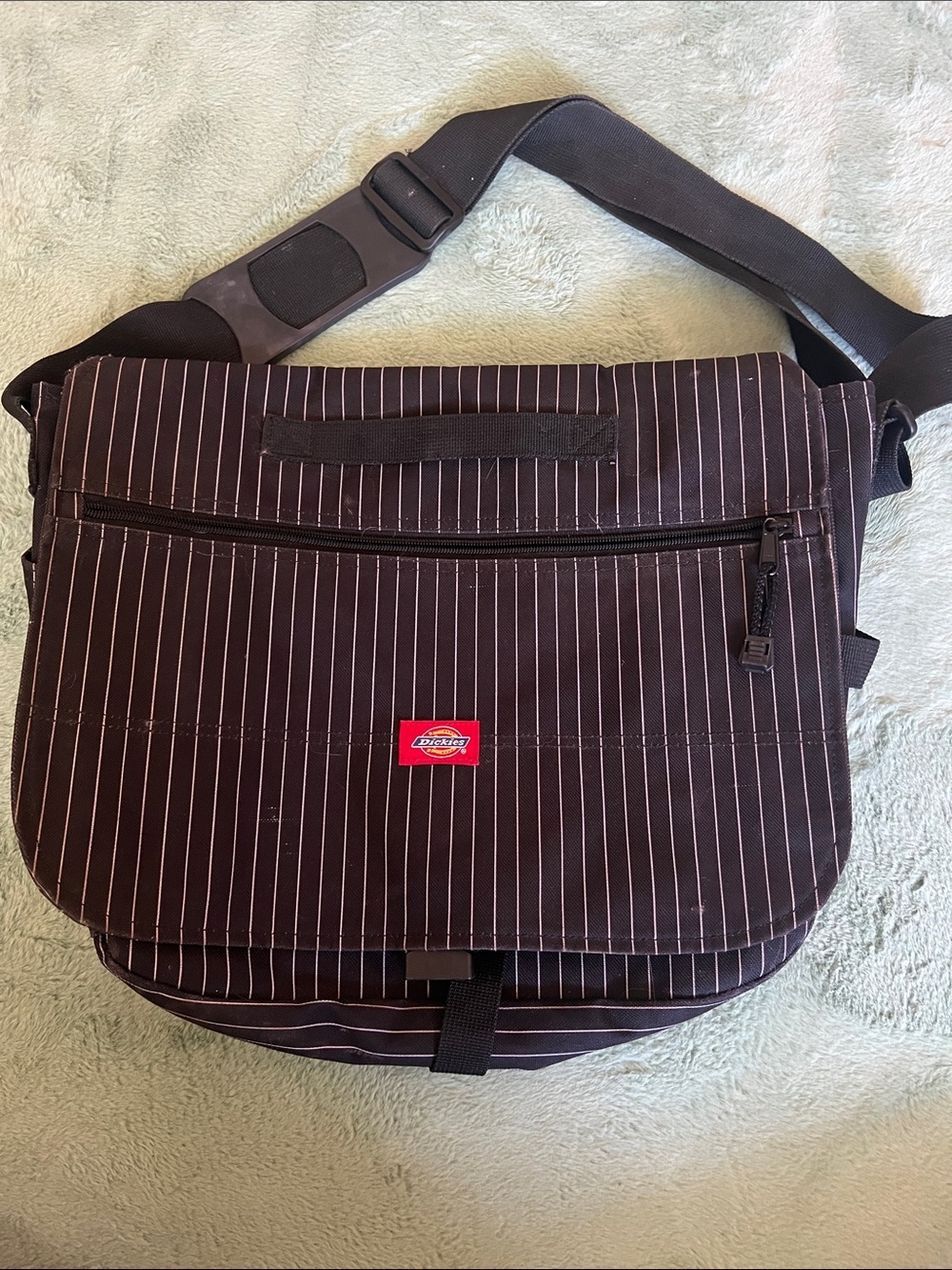 Dickies Large Black Pinstripe Messenger Bag Satchel